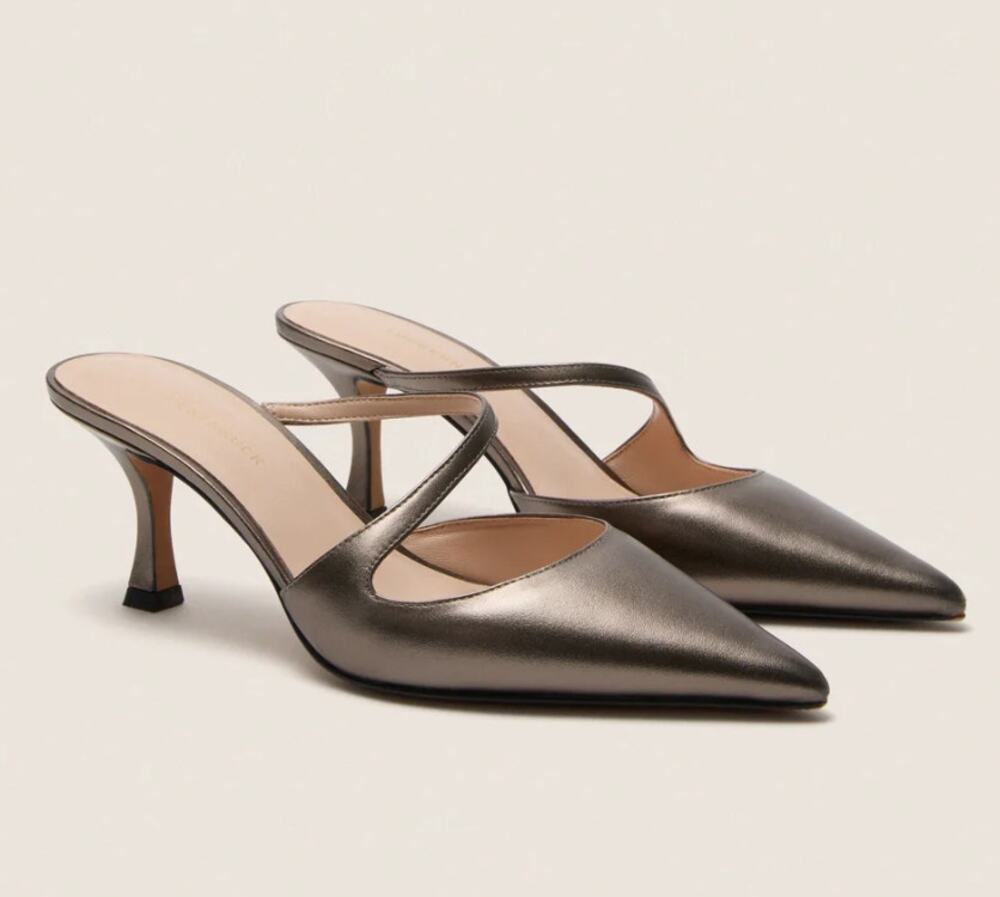 Tuckernuck Leather Mimi Heels 8 NWOT Gunmetal Gray Pumps Mules Quiet Luxury